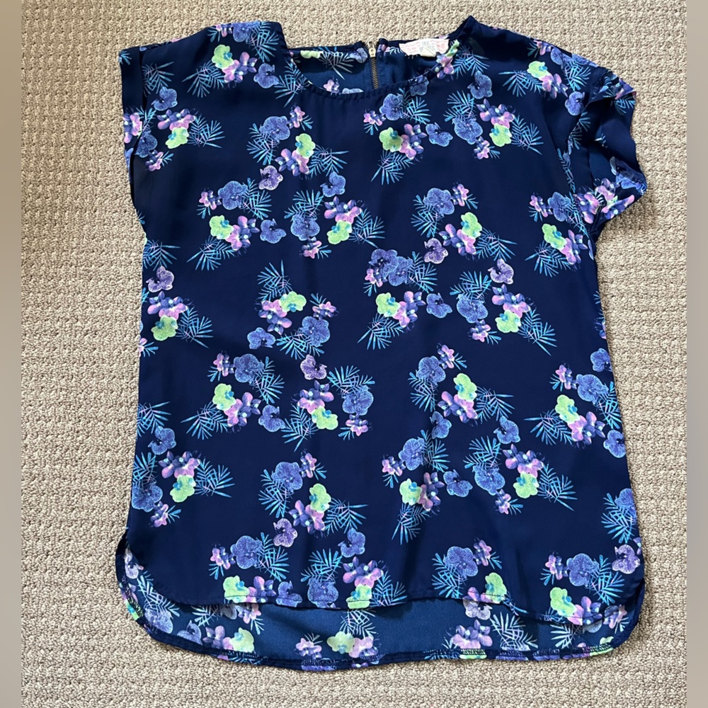 Navy Blue Floral Blouse from Pink Republic